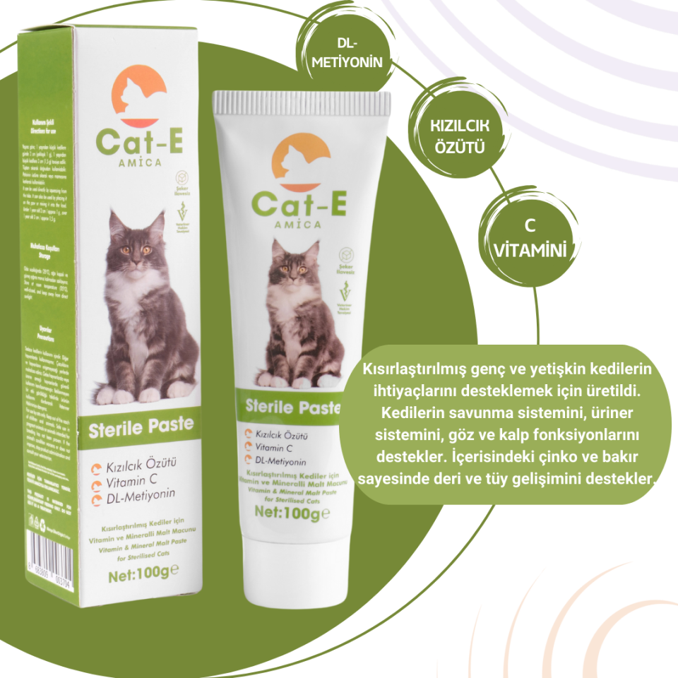 STERİLE PASTE KISIRLAŞTIRILMIŞ KEDİLER İÇİN VİTAMİN VE MİNARELLİ  MALT MACUNU