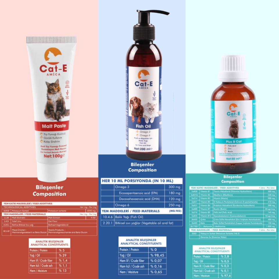 KEDİLER İÇİN TÜY SAĞLIĞI SETİ (MALT, FİSH OİL VE PLUS B )